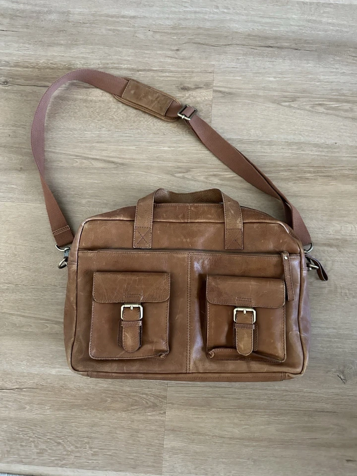 Rawlings Rugged Leather Laptop Bag Briefcase Messenger Cognac Tan Genuine (NEW) - Image 2 of 4