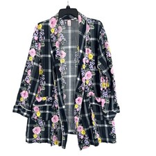 Victoria's Secret Floral Plaid Kimono Robe Cardigan M/L Black Pink Lounge