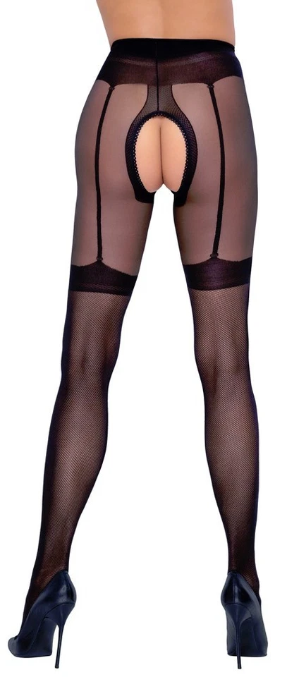Straps Strumpfhose Ouvert Sexstrumpfhose Schritt offen Strapsgurt Nylons Sex - Bild 3 von 4