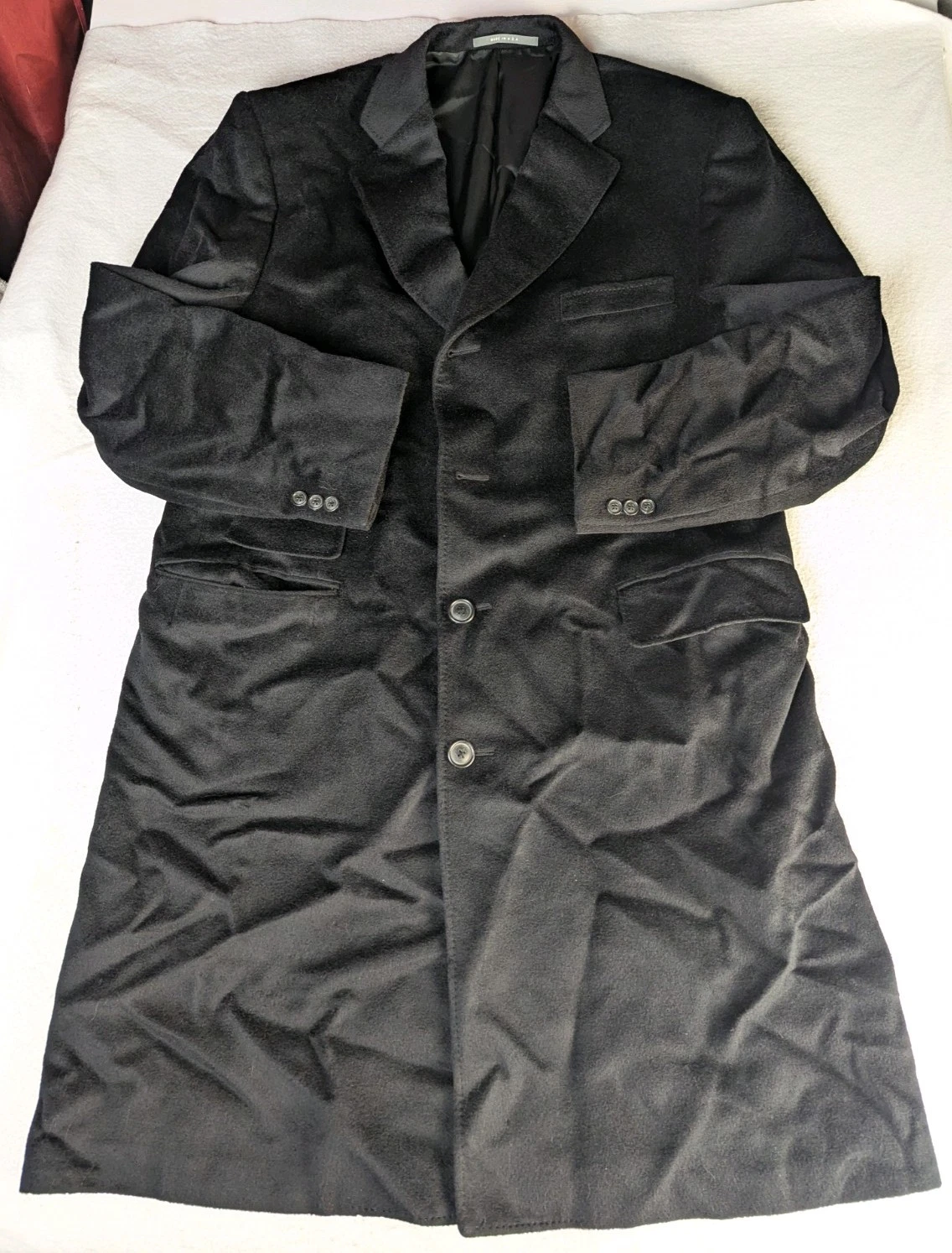 Hickey Freeman Coat Mens 44 Long 100% Wool Black Overcoat Jacket- Union Made - product detail image 7