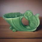 1950s-1960s Shawnee Pottery Pale Jade Green Glazed Pot Plant With Squirrel