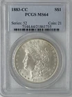 1883 CC Carson City PCGS MS64 - Silver Morgan Dollar $1 US Coin