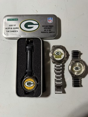 Game Time Green Bay Packers Quartz Analog Wristwatch Lot of 3 w/ Tin Box