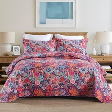 Cotton Bedspread Quilt Sets Reversible Bedding Coverlet Sets Comforter Paisle...