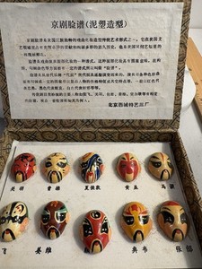 Set of 10 Chinese Opera Mini Masks Ceramic Hand Painted Original Box