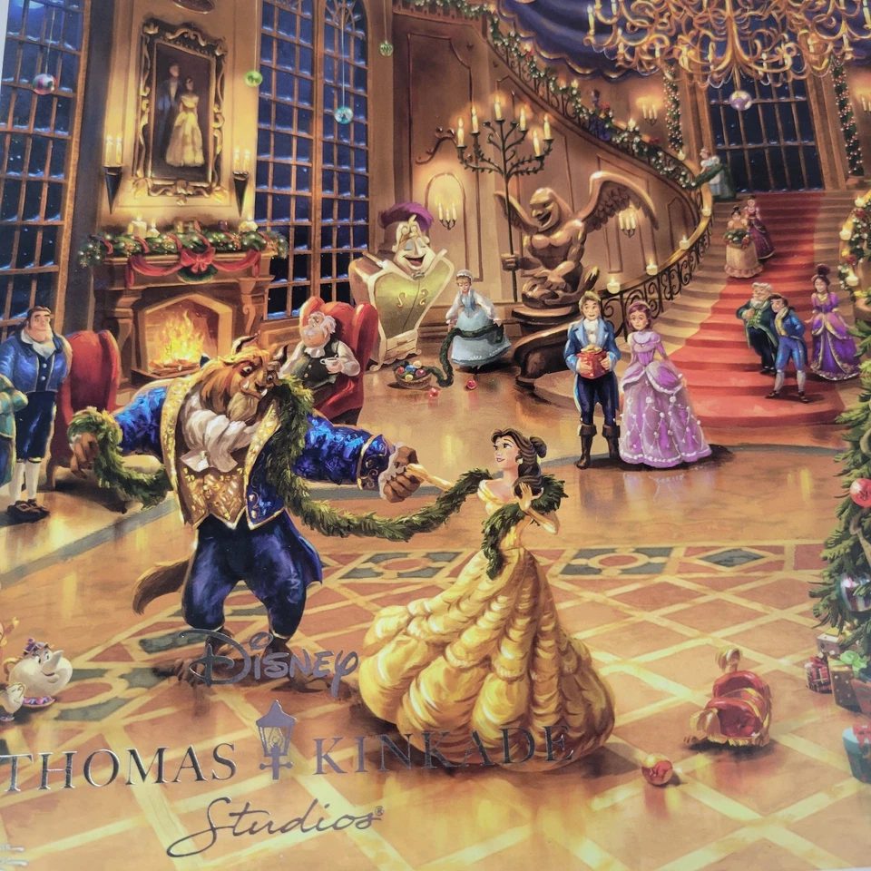 Disney Ceaco Silver Thomas Kinkade Beauty & Beast Belle Christmas 1000pc Puzzle - Image 4 of 4