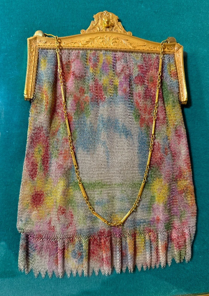 large antique Whiting & Davis framed chainmail metal mesh clutch purse hand bag - Image 3 of 4