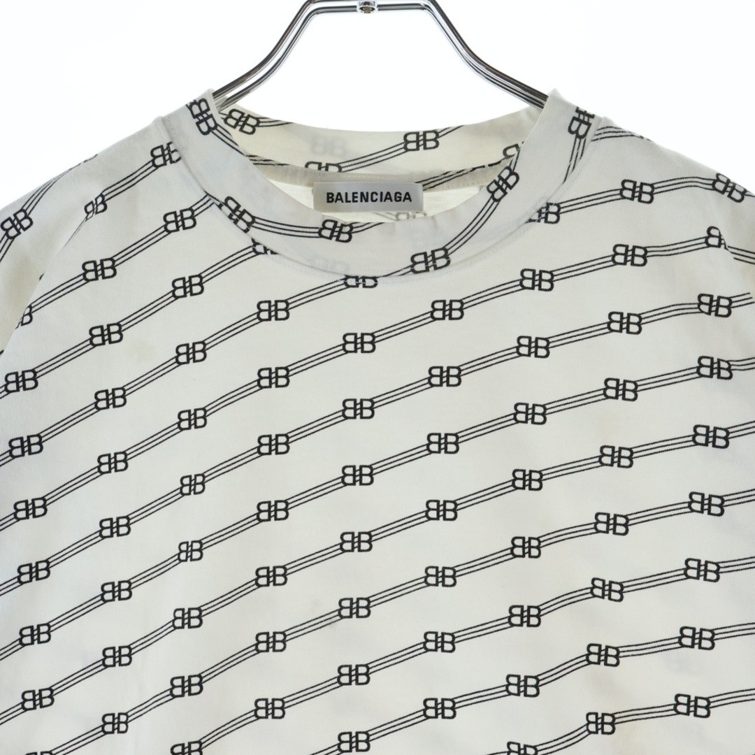 BALENCIAGA BB Logo Total Pattern Crew Neck Short Sleeve T-shirt White Used 4c364 image 3