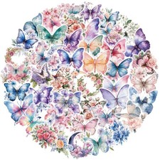 50PCS Transparent Butterfly Stickers Pack,Aesthetic 1.5-2.5 inches,
