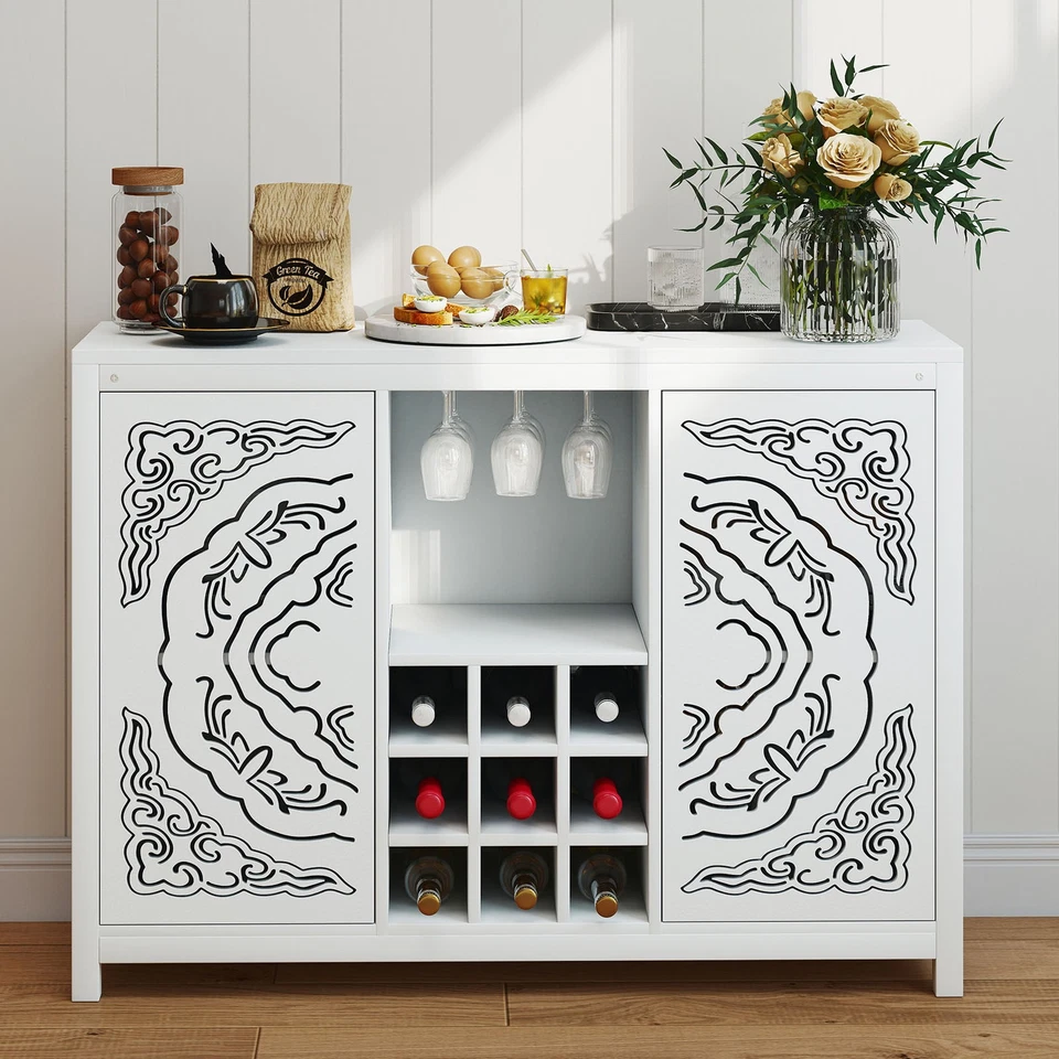 Wine Bar Cabinet Liquor Cabinet Coffee Bar Cabinet with Wine and Glass Rack USA - Image 3 of 4