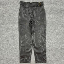 Jason Wu Faux Leather Cargo Pants Womens W29" Black Belted Straight Leg