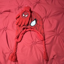 Marvel Spider-Man Boys Red Knit Hat and Gloves Set Web Pattern Logo Accents