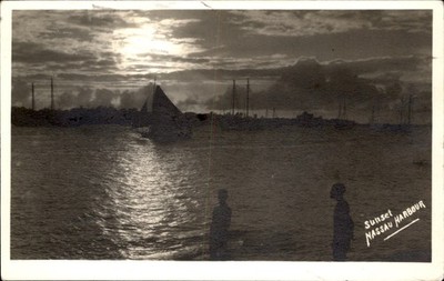 Nassau Bahamas Sunset Harbor c1930s-40s Real Photo Vintage Postcard bhn