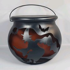 Halloween Witch Light Up Faux Flame Battery Operated Black Cauldron Decor