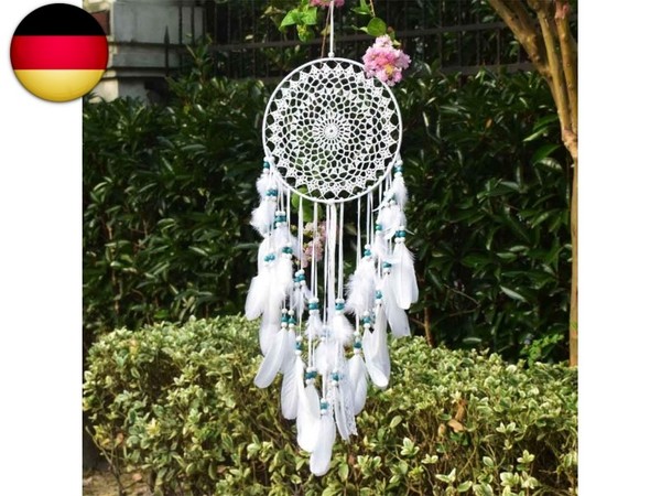 GroßEr TraumfäNger Im Boho-Stil, Mit WeißEr Feder Und Blauen Perlen, Makramee, W-image
