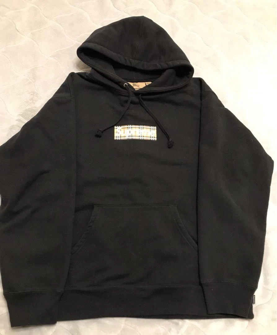 Sweat à capuche homme Supreme L Burberry Collaboration Box logo emblématique streetwear rare d'occasion