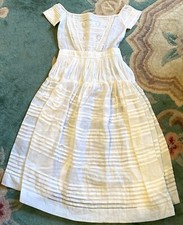 Finest Antique Tucked Long Full White Cotton Christening Gown For Bisque Doll