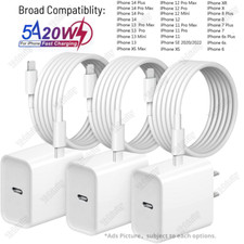 For iPhone 14 13 12 11 20W Power Block USB Type-C Fast Charger PD Cable Bulk Lot