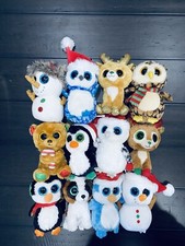 Lot Of 12 TY BEANIE BOOS Christmas Collection Owl Penguin Snowman Reindeer XM2