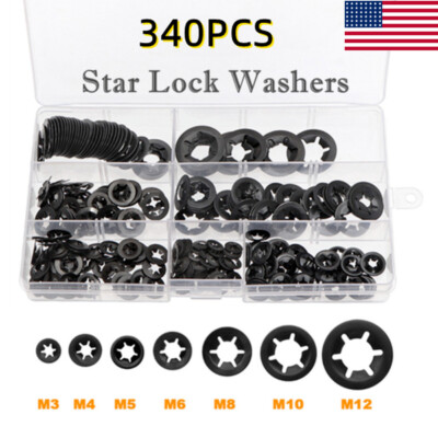 #ad 340Pcs Star Nut Star lock Push on Locking Washers Clips Fastener 7 Sizes $13.59