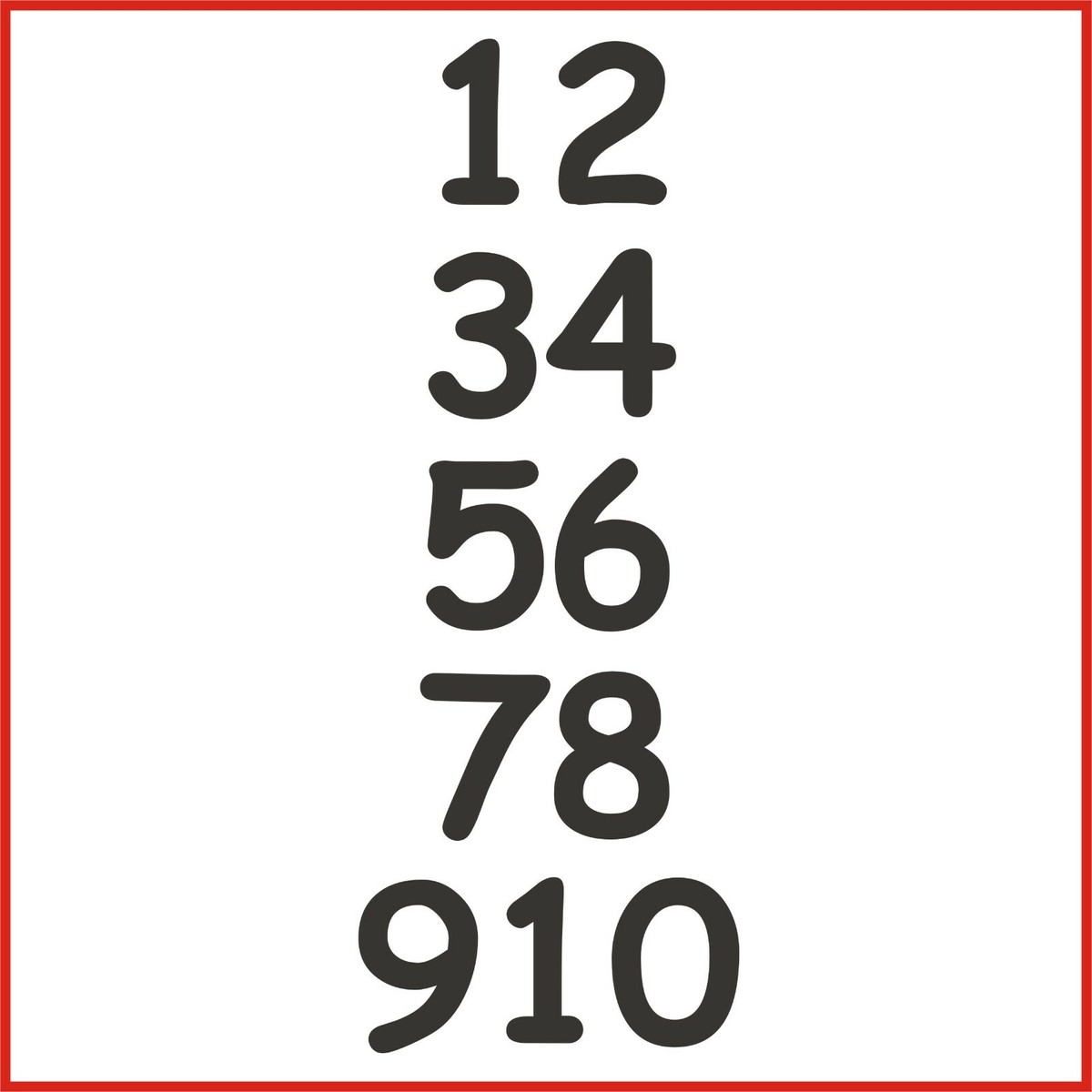 Sticky Back Numbers 1-10 Comic Sans 60/80/100mm bins doors signs