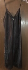 Vtg Victoria's Secret Gold Label Long Black Satin W/Lace Slip Dress Chemise. M
