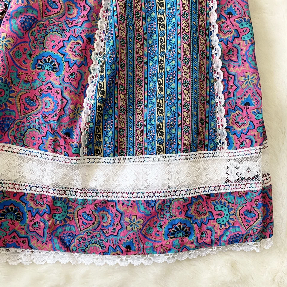 Винтажный цветной смешанный узор лоскутное одеяло линия юбка цветочный хлопок Гавайи OS - Изображение 2 из 4