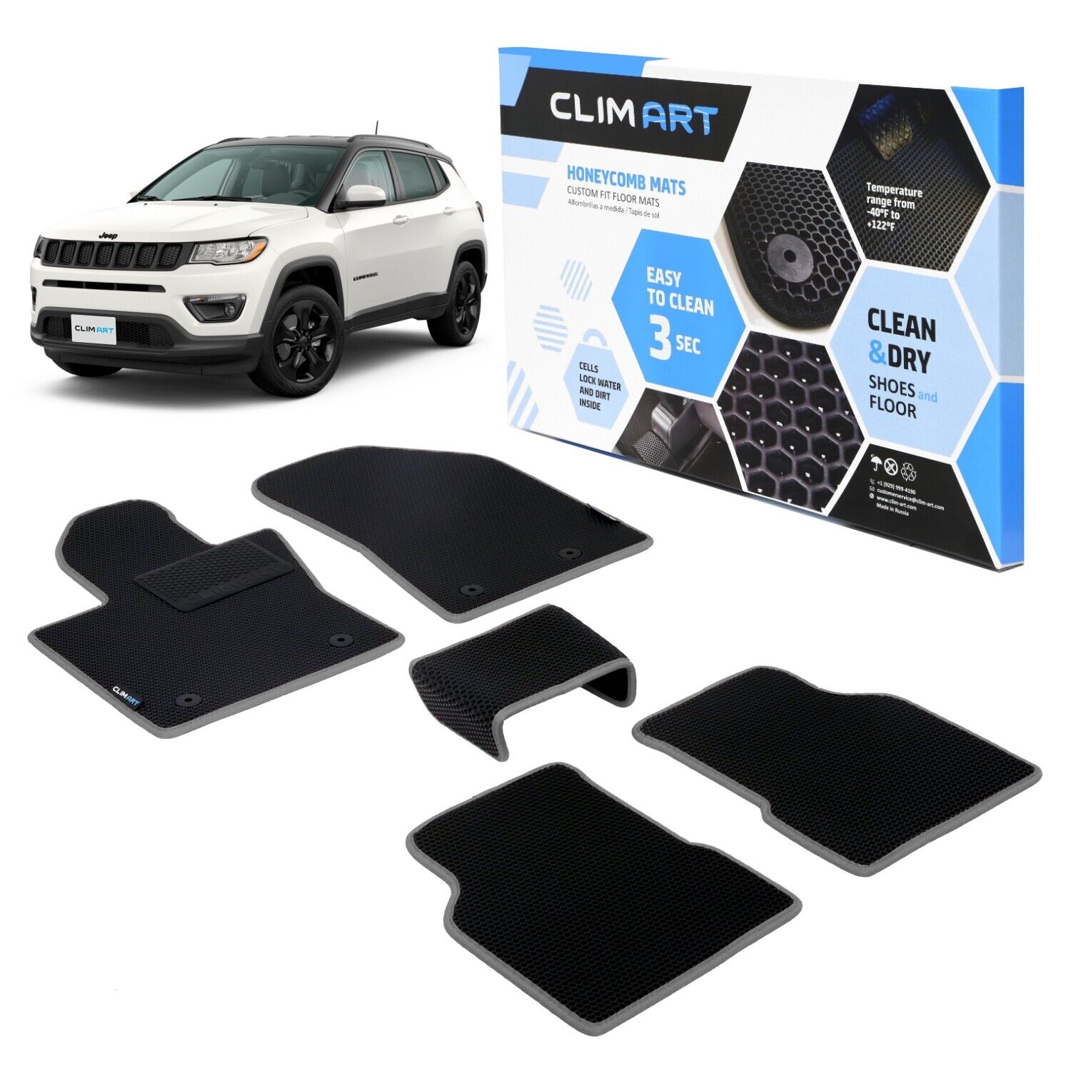 progresivo dirigir Ten confianza CLIM ART Car Floor Carpets for 2017-2023 Jeep Compass Black/Silver | eBay