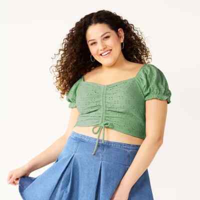 Juniors' Plus Size SO  Cinched Front Puff Sleeve Top 3X