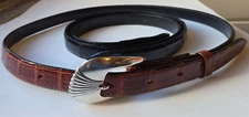 LOT 2 Alligator Leather Belts Sterling Buckle Removable Sz 28 CHARLES UNDERWOOD 