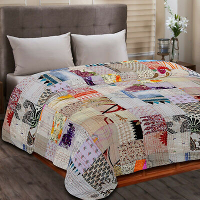 Patchwork Indische Handarbeit Kantha Vintage Quilt Überwurf Seide Tagesdecke ...