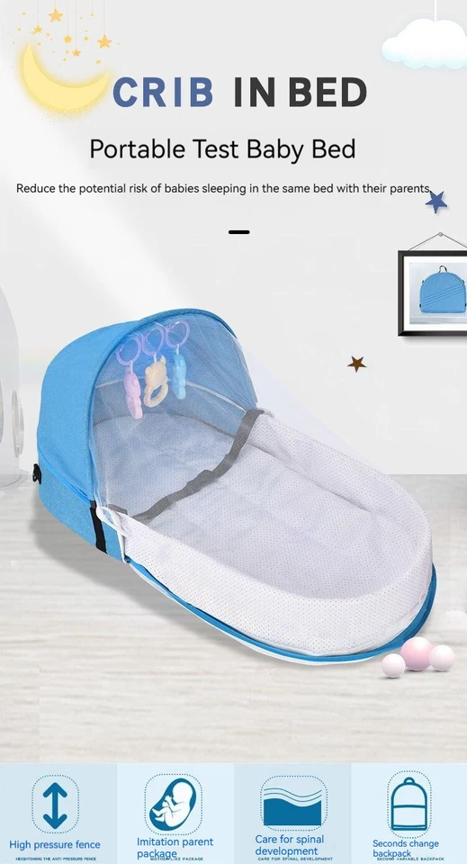 Portable Travel Baby Crib with Mosquito Net Folding Newborn Bed Infant Cradle AU - Image 4 of 4