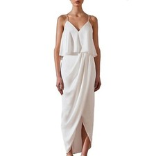 Shona Joy Dress Size AU/UK 6 US2 White Midi Draped Frill Cocktail Bridal Wedding