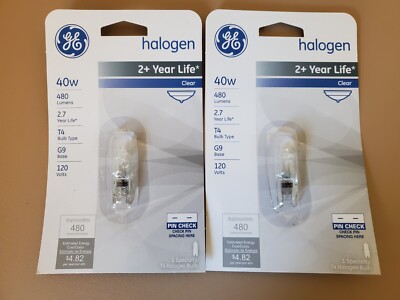 Lot 2 Brand New Sealed GE 40w T4 Bulb Type G9 Base 480 Lumen Clear