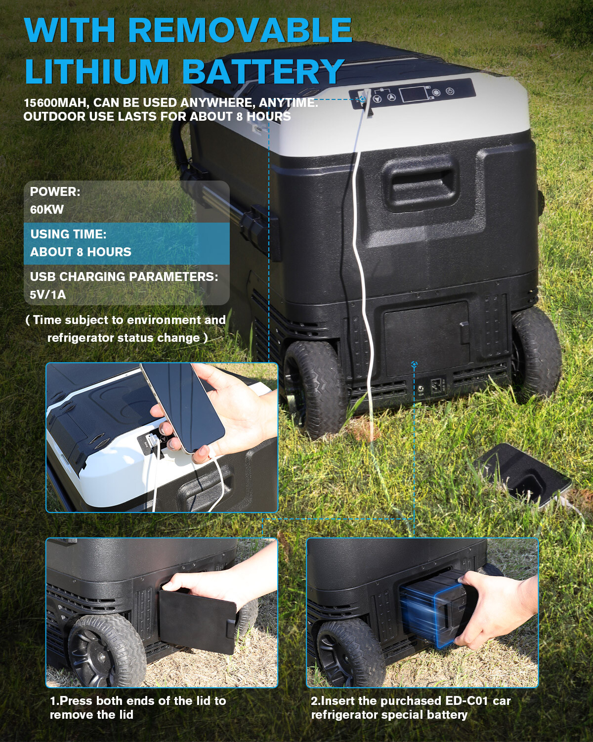 53QT Car Portable Freezer Fridge Camping Travel Refrigerator Cooler 12V