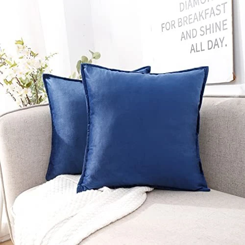 Navy Blue Velvet Throw Pillow Covers 20x20 Set Of 2 Super Soft Dark Blue Pillows