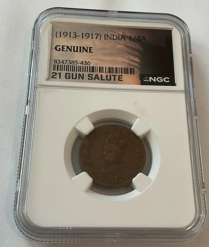 1913-1917 India 1/4 Rupee - NGC Certified Genuine 21 Gun Salute