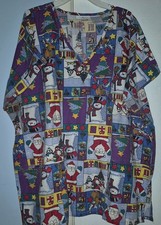 JIJ Scrubs Christmas Uniform Scrub Top Holiday Pattern Santa Snowmen Women's 1X