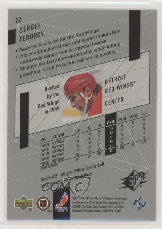 2000-01 SPx Sergei Fedorov #22 HOF - Image 2 of 2