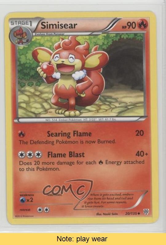 Simisear Pokémon Black & White Plasma Storm #20 READ fm0