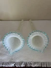 Vintage Fenton Epergne Opalescent Blue Aqua Crest Diamond Lace 2 Horn Vases 10”