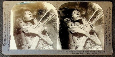 Sethos I Mummy Stereoview Keystone View Co. Egypt Curved Mount 1900s