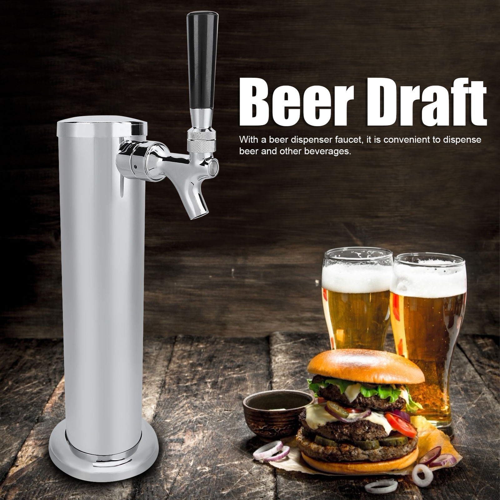 Single Faucet Dispenser Draft Beer Tower Dispenser Stainless Steel Beer Tower