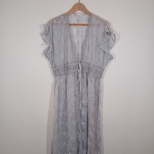 Sweet Generis Dress Women M/L Gray Eyelet Embroidered Boho Romantic Ruffle Maxi
