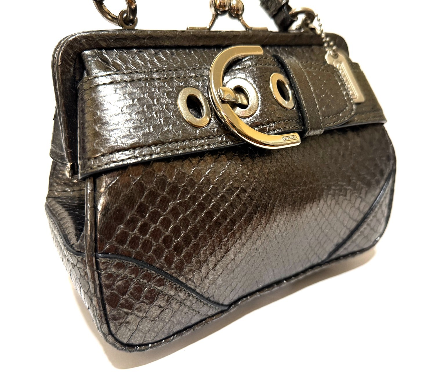 RARE COACH LTD ED GUNMETAL EXOTIC PYTHON FRAMED EVENING BAG SATCHEL 3563 ITALY! image 4