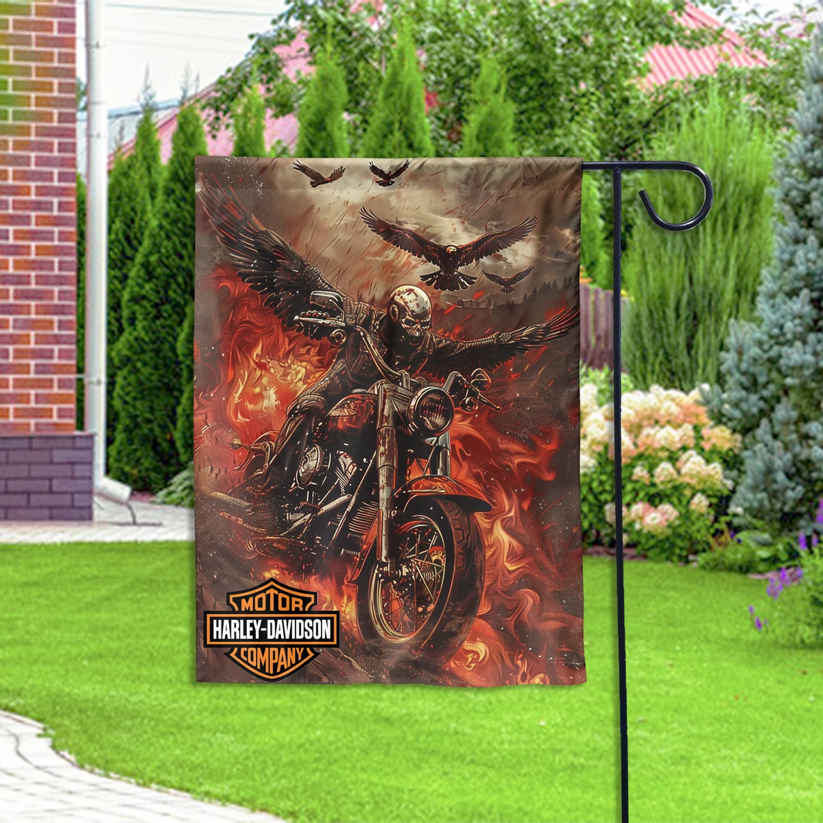 ハーレーショベルポスターパネルボード加工済 超大迫力A1サイズ【bike007】 Harley Davidson Motorcycle Flag – 2x8 Ft Garage Wall Banner For
