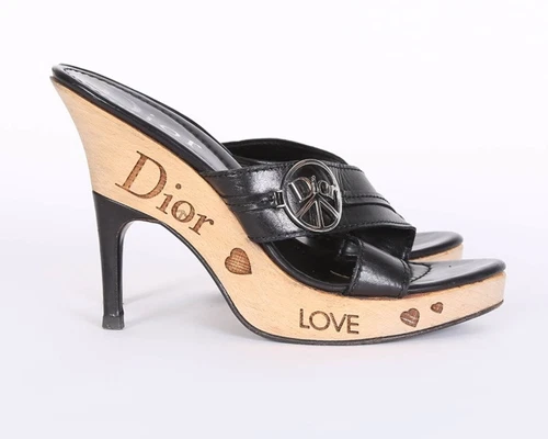 Sandales mules vintage Christian Dior Y2K logo plateforme talons noirs UK 6 / 39