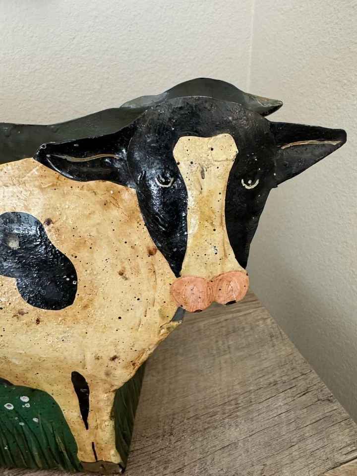 Примитивный винтажный металлический 2-сторонний белый черный горшок для коров фермерский горшок - Изображение 2 из 4