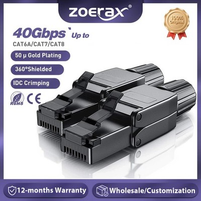 ZoeRax 10-Pack Cat8 Cat7 Cat6a RJ45 Tool Free Ethernet Shielded Connectors