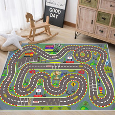 Kids Rug, Race Track Playmat Rugs 47 31 in Kids Carpet with Rubber Backing, Star
